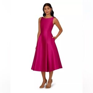 Hot Orchid boat neck fit & flare midi dress